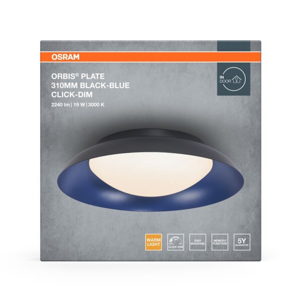LED Deckenlampe Click-DIM Schwarz Blau 3000K Ø31cm rund