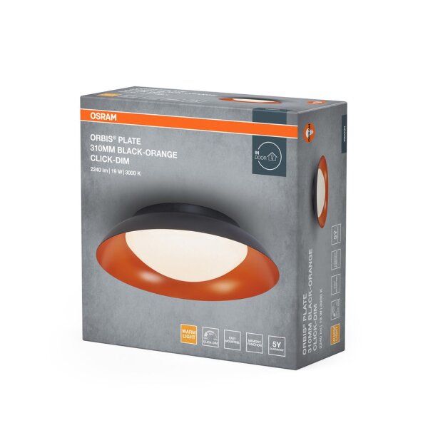 LED Deckenleuchte Click-DIM Schwarz Gelb 3000K Ø31cm