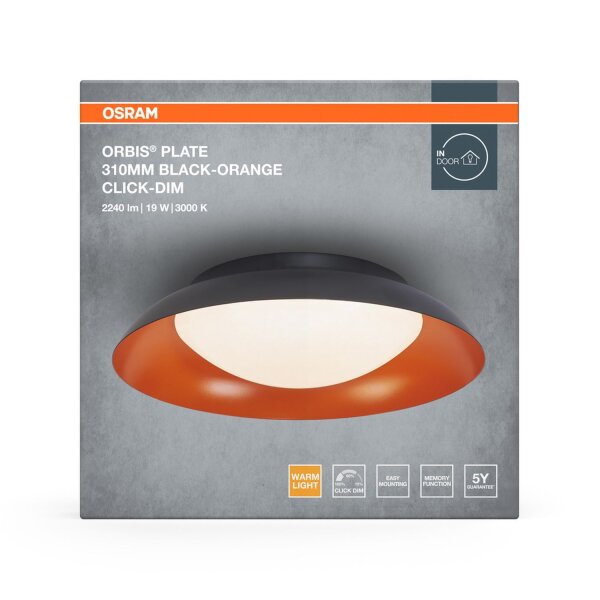 LED Deckenleuchte Click-DIM Schwarz Gelb 3000K Ø31cm