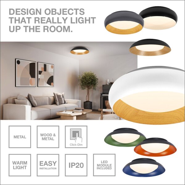 LED Deckenleuchte Click-DIM Schwarz Gelb 3000K Ø31cm