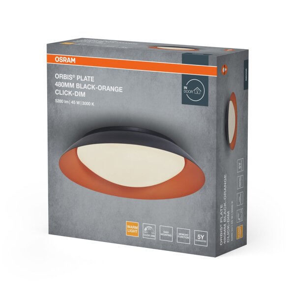LED Deckenlampe Schwarz Gelb Click-DIM 3000K Ø48cm rund