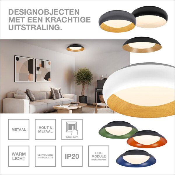 LED Deckenlampe Schwarz Gelb Click-DIM 3000K Ø48cm rund