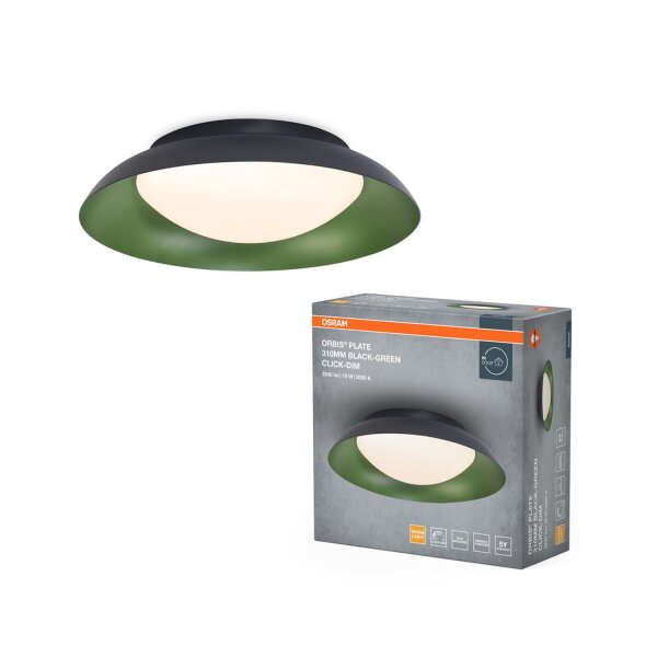 LED Deckenleuchte Click-DIM Schwarz Grün 3000 K Ø31cm