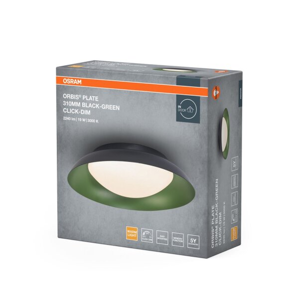 LED Deckenleuchte Click-DIM Schwarz Grün 3000 K Ø31cm