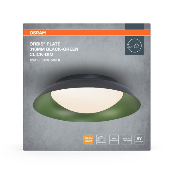 LED Deckenleuchte Click-DIM Schwarz Grün 3000 K Ø31cm