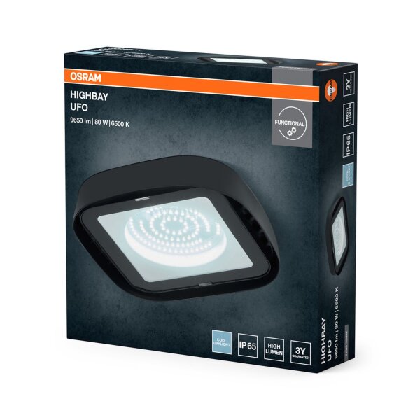 LED Deckenlampe Schwarz Glas 6500K IP65 B23cm OSRAM