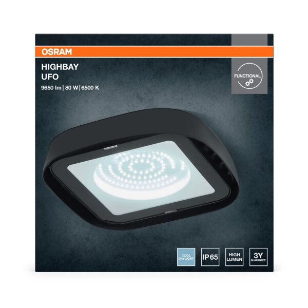 LED Deckenlampe Schwarz Glas 6500K IP65 B23cm OSRAM