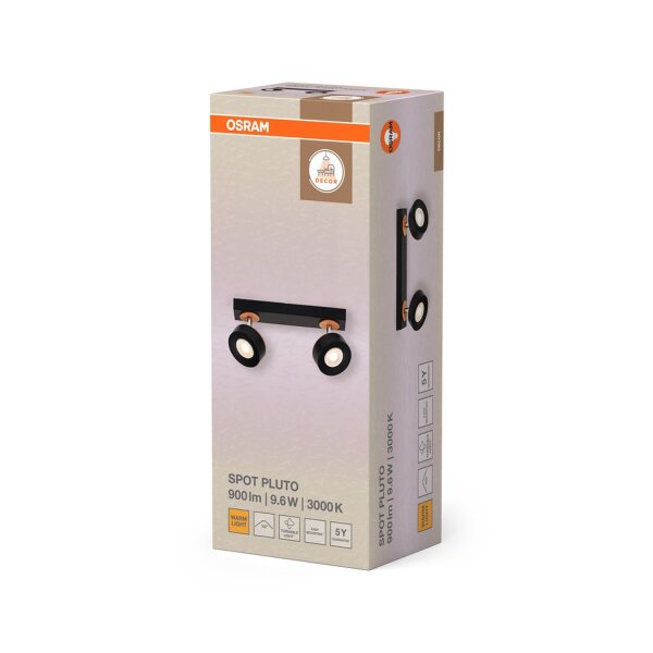 LED Deckenstrahler Schwarz Holz 3000 K L:29,8 cm OSRAM