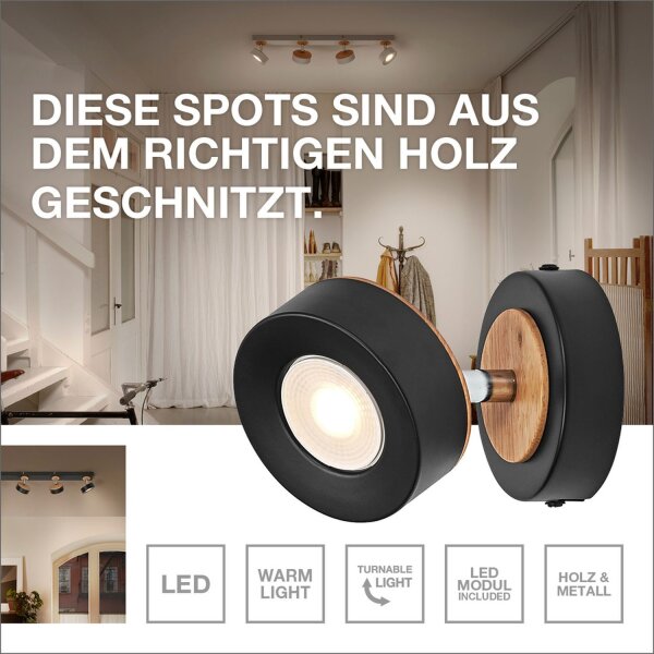 LED Deckenstrahler Schwarz Holz 3000 K L:29,8 cm OSRAM