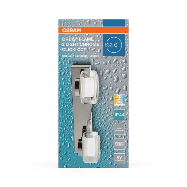 LED Wandleuchte Click-CCT Metall Chrom Glas IP44 OSRAM