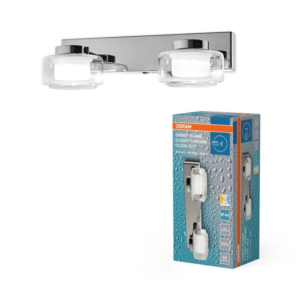 LED Wandleuchte Click-CCT Metall Chrom Glas IP44 OSRAM