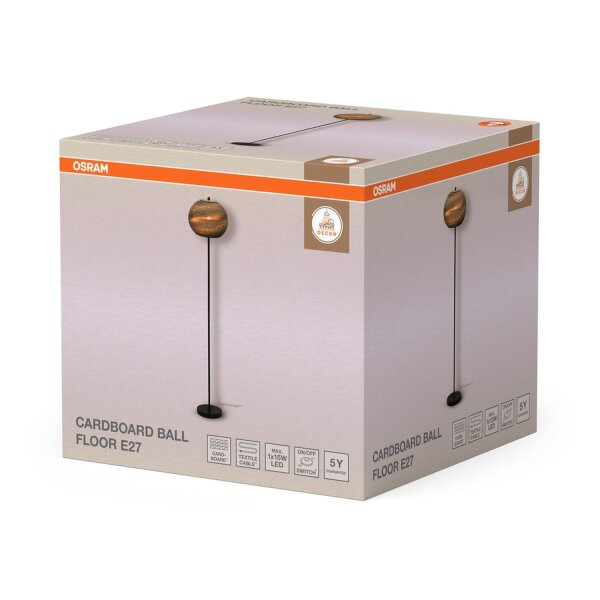 Stehleuchte Karton E27 Schwarz Stahl H:160 cm OSRAM