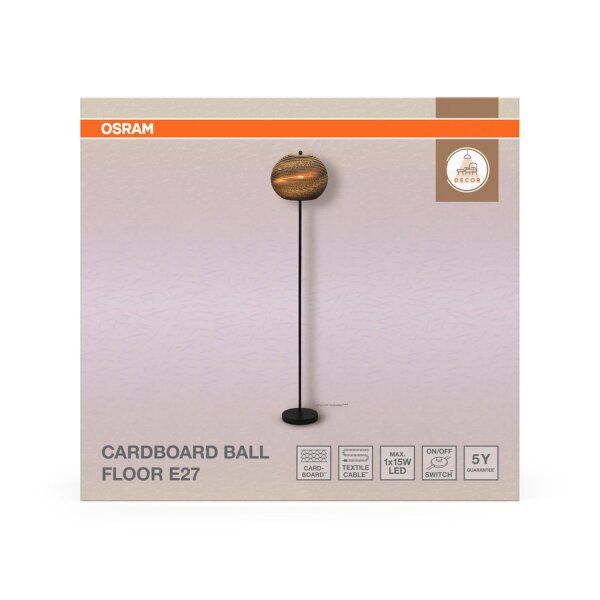 Stehleuchte Karton E27 Schwarz Stahl H:160 cm OSRAM