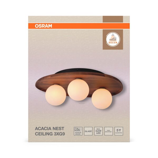 Deckenleuchte Weiß Glas Holz Metall B:50 cm G9 OSRAM