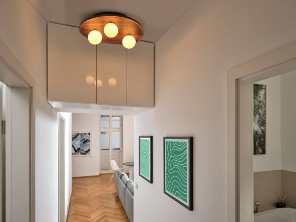 Deckenleuchte Weiß Glas Holz Metall B:50 cm G9 OSRAM
