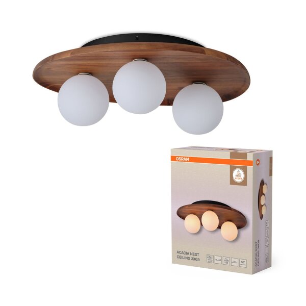 Deckenleuchte Weiß Glas Holz Metall B:50 cm G9 OSRAM