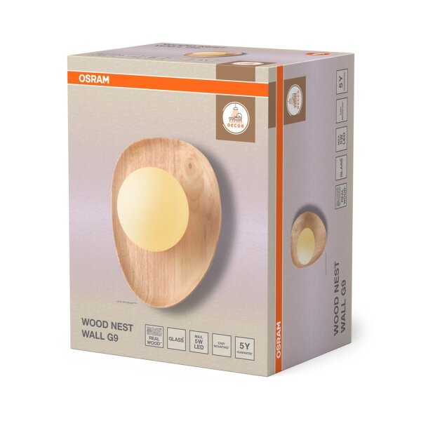 Wandleuchte Weiß Holz Glas G9 H:26 cm modern OSRAM