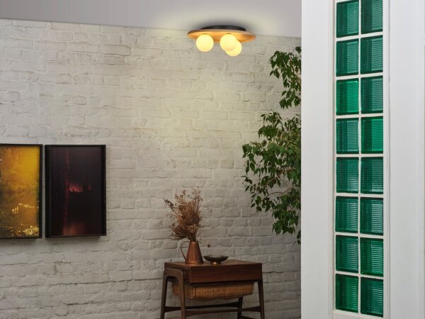 Deckenleuchte Weiß Holz Glas G9 L:50 cm blendarm OSRAM