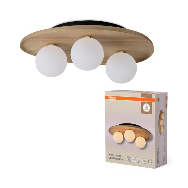 Deckenleuchte Weiß Holz Glas G9 L:50 cm blendarm OSRAM