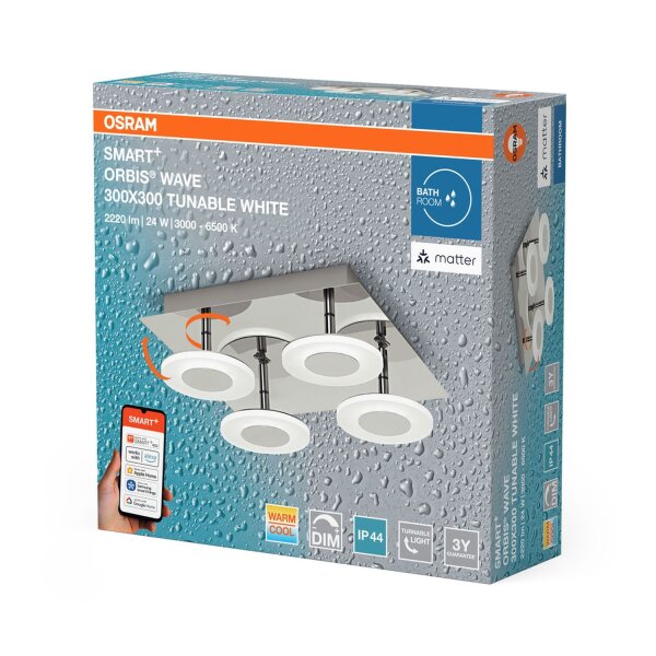 LED Deckenlampe dimmbar Smart+ TW Silber Alu IP44 OSRAM