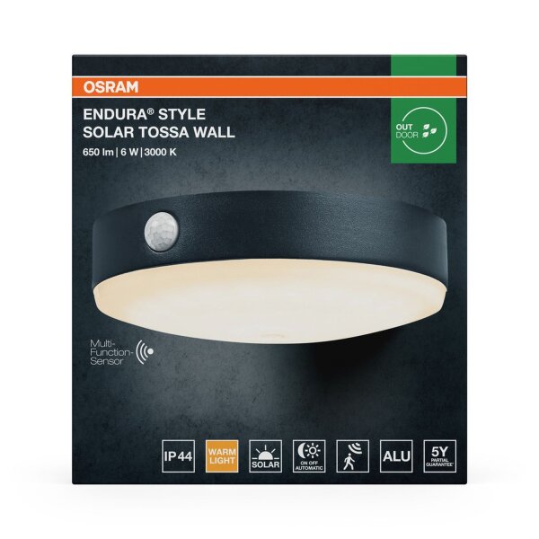 LED Solar Deckenleuchte Sensor Schwarz Alu 3000K IP44
