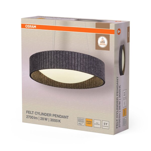 LED Pendelleuchte Filz 3000 K Metall Ø50 cm OSRAM