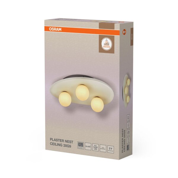 Deckenleuchte Gips Glas Weiß G9 L:50 cm modern OSRAM