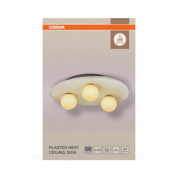 Deckenleuchte Gips Glas Weiß G9 L:50 cm modern OSRAM