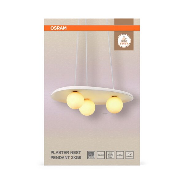Pendelleuchte Gips Glas Weiß G9 L:50 cm blendarm OSRAM