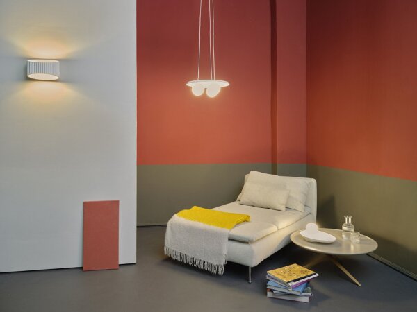 Pendelleuchte Gips Glas Weiß G9 L:50 cm blendarm OSRAM