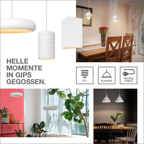 Pendelleuchte Gips Glas Weiß G9 L:50 cm blendarm OSRAM