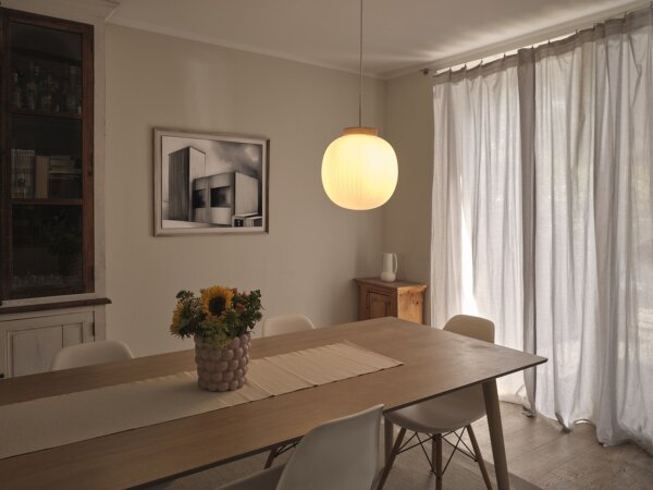 Pendelleuchte Holz Glas E27 Ø31 cm rund blendarm OSRAM