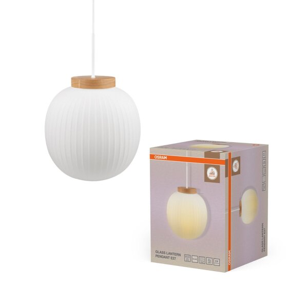 Pendelleuchte Holz Glas E27 Ø31 cm rund blendarm OSRAM