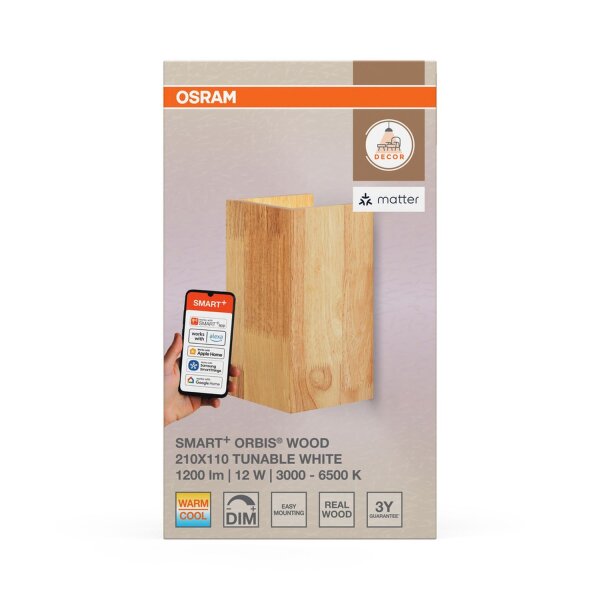 LED Wandleuchte dimmbar Smart+ Holz Metall 3000-6500K
