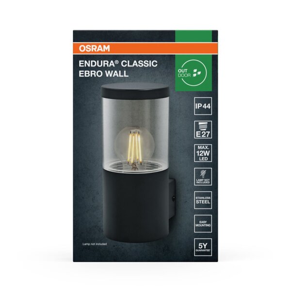 Wandleuchte Dunkelgrau Edelstahl IP44 E27 H:23 cm OSRAM
