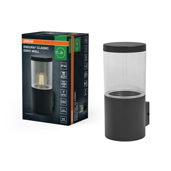 Wandleuchte Dunkelgrau Edelstahl IP44 E27 H:23 cm OSRAM