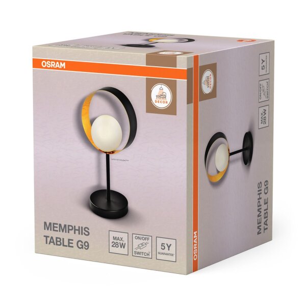 Tischleuchte Schwarz Metall Glas G9 36 cm modern OSRAM