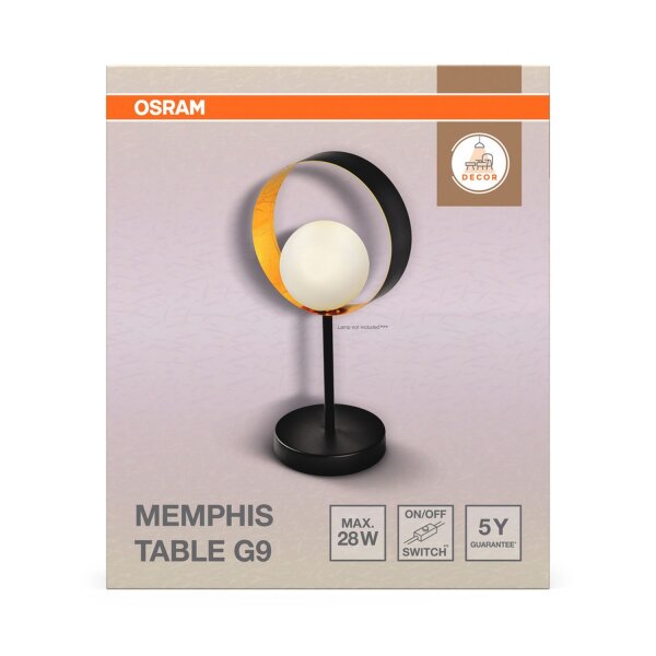 Tischleuchte Schwarz Metall Glas G9 36 cm modern OSRAM