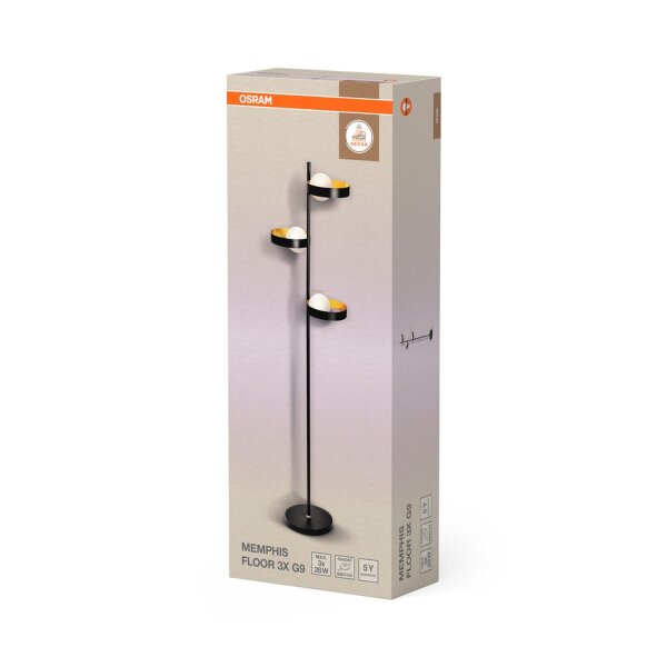 Stehleuchte Schwarz Metall Glas G9 H:148 cm OSRAM
