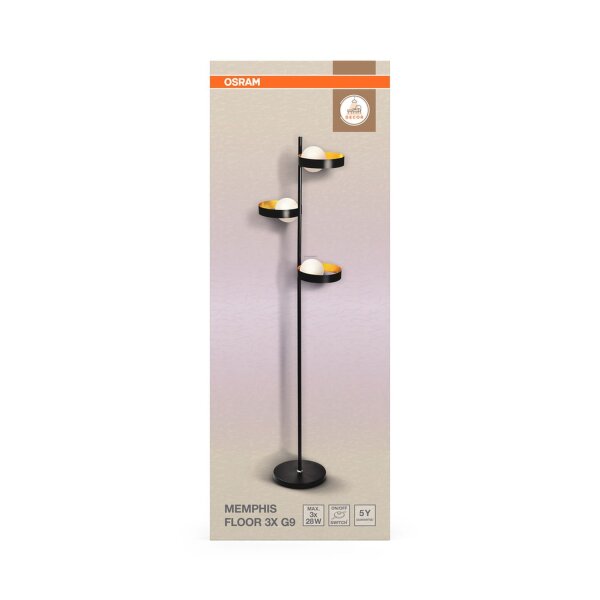 Stehleuchte Schwarz Metall Glas G9 H:148 cm OSRAM