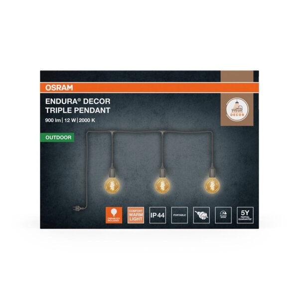 Pendelleuchte Grau Silikon IP44 E27 L:700 cm OSRAM
