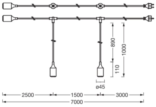 Pendelleuchte Blau Silikon IP44 E27 L:700 cm OSRAM