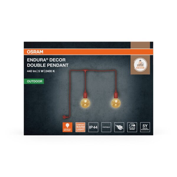 Pendelleuchte Braun Silikon IP44 E27 L:600 cm OSRAM