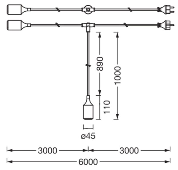Pendelleuchte Braun Silikon IP44 E27 L:600 cm OSRAM