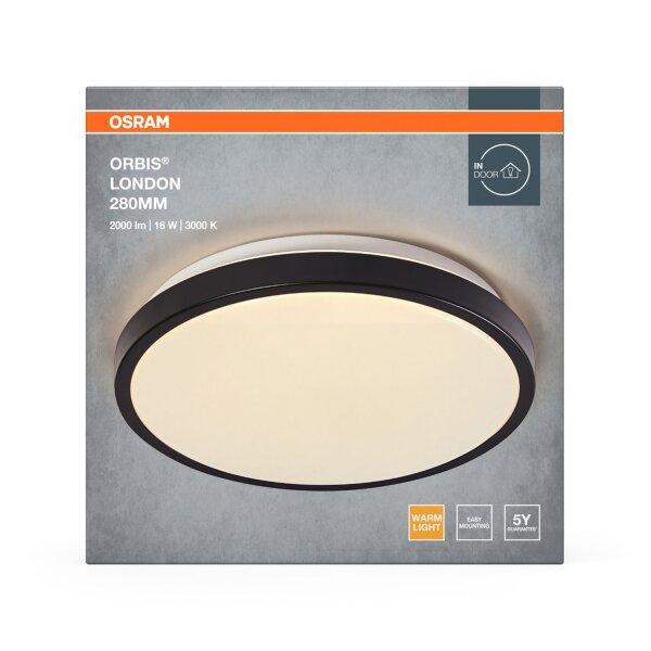 LED Deckenleuchte Schwarz Metall 3000K Ø28cm rund OSRAM