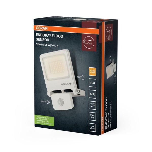 LED Außenstrahler Sensor Weiß Alu Glas 3000K IP44 OSRAM