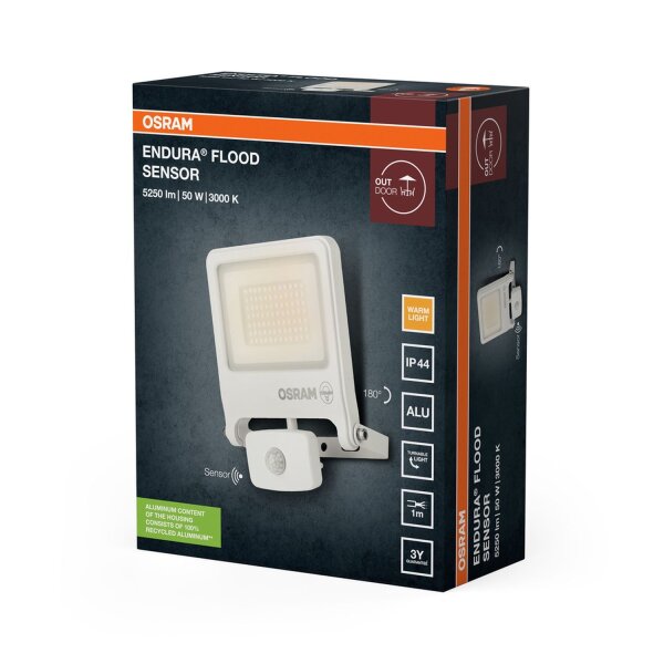 LED Außenstrahler Sensor Glas Alu Weiß 3000K IP44 OSRAM