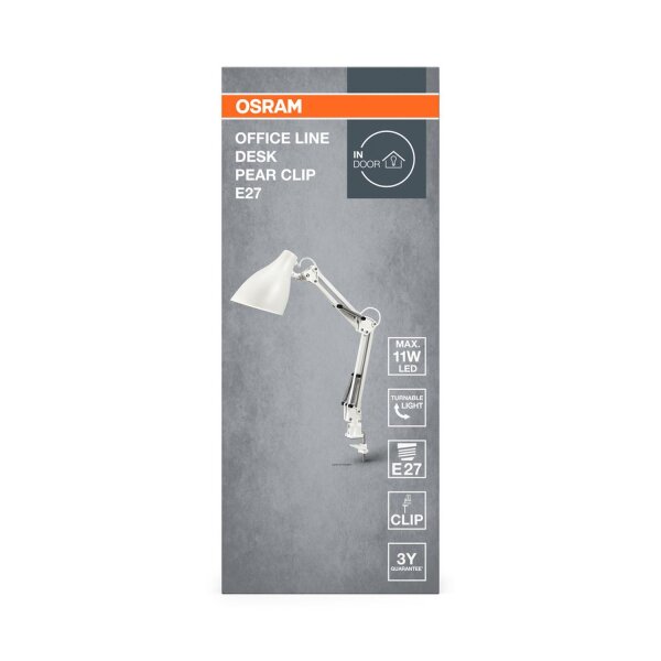 Klemmleuchte verstellbar Metall Weiß E27 H:40cm OSRAM