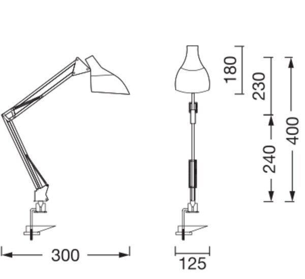 Klemmleuchte verstellbar Metall Weiß E27 H:40cm OSRAM