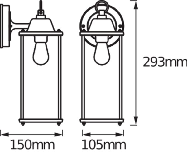 Wandlampe Alu Glas Laterne IP23 E27 H:29,3 cm OSRAM